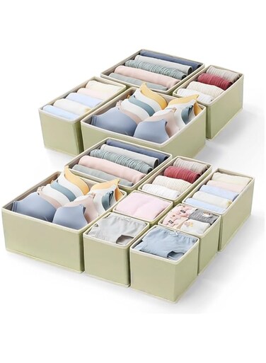 Ambity 6PCS Foldable Drawer Organiser set with 7 Grids, Transform Your Drawers with These Space Saving Organizers, Stylish Organizers for Socks, Bras, Underwear, Leggings, Jeans, and Sweaters (6)