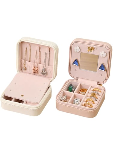 Zarqar Travel Jewelry Box Portable Jewelry Case for Earring, Ring, Necklace,Bracelet Jewlery Organizer Box with Zipper and Mirro