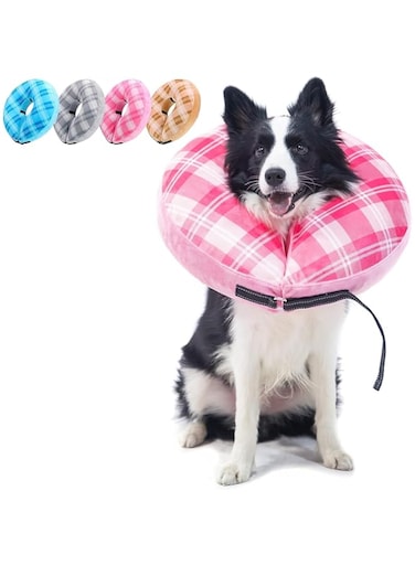 Inflatable Dog Cone Collar for Small Medium Large Dogs, Soft Recovery E Collars Alternative After Surgery Neck Donut (Pink, M)