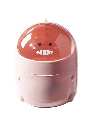 Mini Desk Trash Can with Clear Lid, Cartoon Dinosaur Small Desktop Storage Basket Bin for Office Bathroom Vanity Table Kitchen Countertop (Pink, 19x15cm)