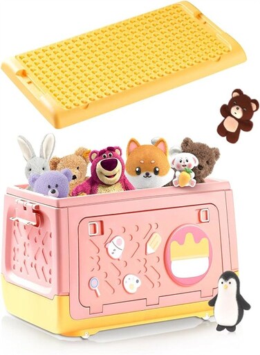 Stackable Toy Storage Box with Wheels Lid, Building Blocks Multi-use Gaming Chest Lid Plastic Adorable Toy Bin, for Medium and Small Toy Organizer