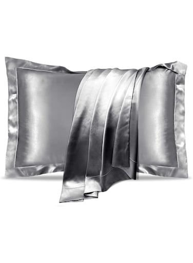 Natural Mulberry Silk Pillowcase, 50 x 75 cm Soft Smooth Cooling Silk Pillow Covers, Premium Grade Both Side 600 Thread Count Silk Pillowcase for Hair and Skin Health, Space Grey