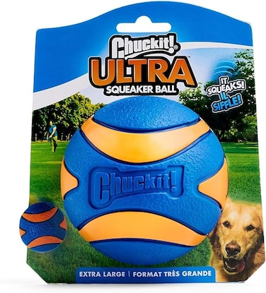 ChuckIt! Ultra Squeaker Ball Dog Toy, Durable High Bounce Floating Rubber Squeaky Dog Ball, Launcher Compatible Toy For Dogs, 1 Pack, X-Large
