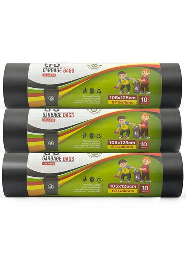Garbage Bags Compact Roll Black 105x125cm 67Gallon (10pc x 3Rolls ) 30bags