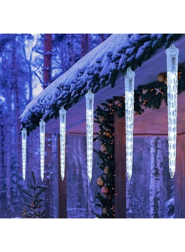 Rosy.Moment Meteor Shower Christmas Lights for Outdoor, 30 cm 8 Tubes 288 LED Icicle Lights, Cascading Falling Rain String Lights for Halloween Holiday Party Home Patio Decor (White)