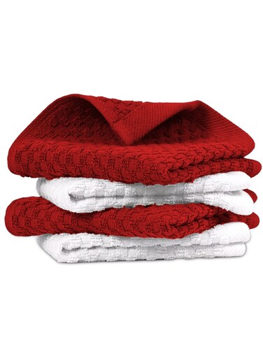 Xclusives Premium Dish Towels - Red [Pack of 4] 100% Cotton 33cm x 33cm Dish Cloth - Absorbent Tea Towels - Terry Kitchen Dishcloth Towels for Household Cleaning