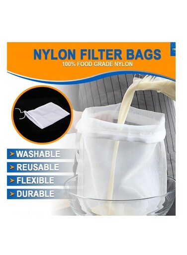 8 Pack Reusable 200 Mesh Fine Bag Nut Milk Nylon Strainer for Straining FruitJuice Apple Grape Press NutMilk Yogrut Doufu Almond Coffee with Drawstring 20x30cm
