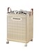 XVersion Foldable Laundry Basket with Wheels, Collapsible Bucket Laundry Hamper, Plastic Basket Laundry Bin Container, Multi purpose Organizer Clothes Storage Washing Basket for Home - Cream White