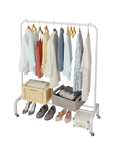 Metal Clothes Rack with Bottom Shelf &acirc;&euro;&ldquo; White Garment Organizer for Coats, Skirts &amp; More