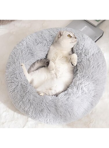 Cat Beds for Indoor Cats -20&rsquo;&rsquo;x20&rsquo;&rsquo; Washable Donut Cat and Dog Bed,Soft Plush Pet Cushion，Waterproof Bottom - Fluffy Dog and Cat Calming &amp; Self-Warming Bed for Sleep Improvement (Grey)