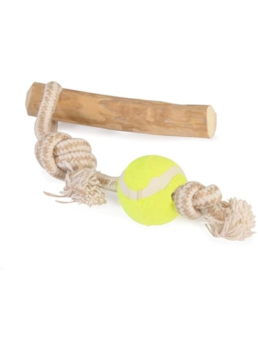 Camon Coffee Wood and Rope Toy For Dogs with Ball