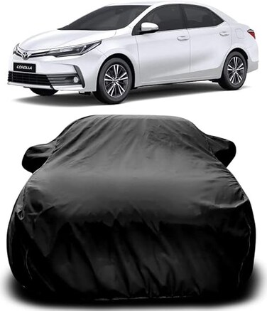 Toyota Corolla Altis Car Cover Body with Mirror Pocket Triple Stitched Bottom Elastic Water Resistant UV Protection &amp; Dustproof Car Cover-Black