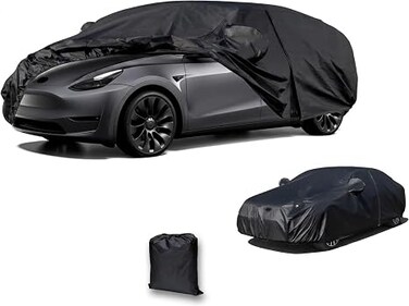 Full Car Cover for Tes-la Model Y 2019-2024 All-Weather 210D Oxford Cloth Sliver Double Layer of With Cotton Waterproof Windproof UV Protection Zipper Door Dustproof Model Y Car Covers