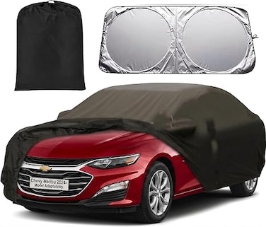 Car Cover for Chevrolet Chevy Malibu 1997-2026, 7 Layers Waterproof Car Cover Accessories for Malibu with Zipper Door, Windproof Straps, with sunscreen Anti-UV, All Weather