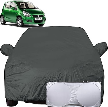 Car Body Cover with Mirror Pockets Compatible for Maruti Ritz (Triple Stitched, Bottom Fully Elastic, With Sunscreen