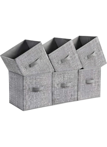 Storage Cubes, 11-Inch Non-Woven Fabric Bins with Double Handles, Set of 6, Closet Organizers for Shelves, Foldable, for Clothes, Gray