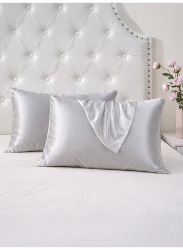Satin Pillowcases 2-Pcs Soft And Silky Pillow Cover For Hair And Skin Care With Envelope Closure (Without Pillow Insert),Silver