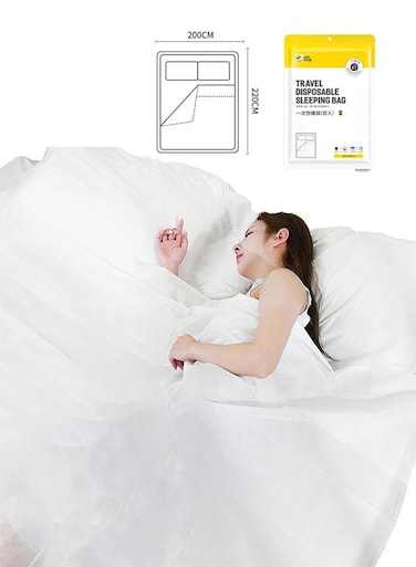 TOUR Disposable Sleeping Bag for Couple 79-87 in, Lightweight and Breathable Disposable Sheet Set Alternatives for Travel and Camping