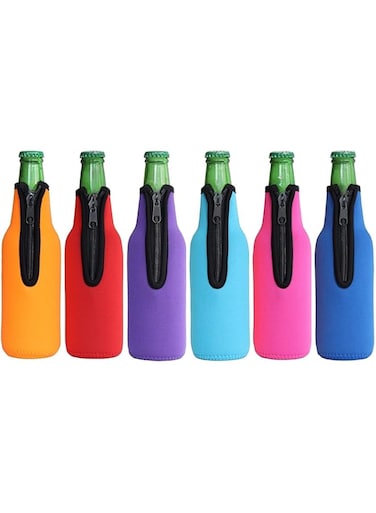 THE WHITE SHOP Beer Bottle Insulator Sleeve Different Color. Zip-up Bottle Jackets. Keeps Beer Cold and Hands Warm. Classic Extra Thick Neoprene with Stitched Fabric Edges, Enclosed Bottom