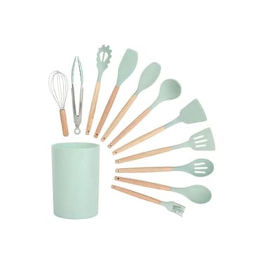 12-piece BPA-free silicone utensil set with stainless handles&mdash;non-stick, heat-resistant &amp; safe.