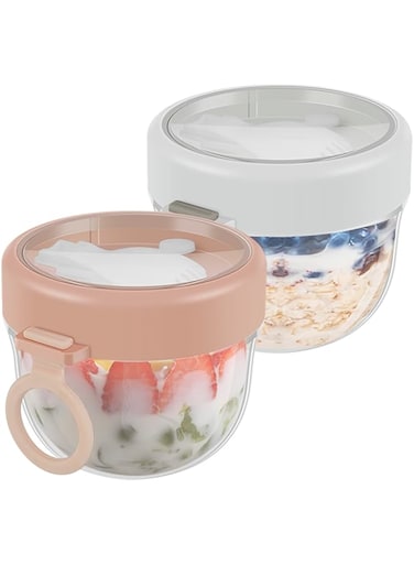 GTVGJH Large Overnight Oats Containers with Lids and Spoons Plastic Yogurt Jars Leakproof Overnight Oats Jars with Lids Smoothie Containers Cups for Food Storage.