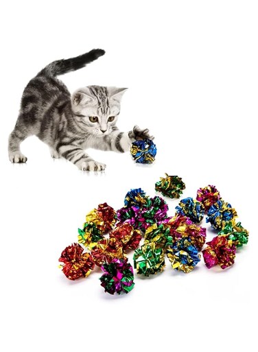 Mumoo Bear Cat Crinkle Ball Toys, 20 Pieces Colorful Mylar Balls, Kitten Toys,Indoor Kitten Interactive Toy Ball, Shiny Foil Toy Balls with Crinkly Sound, 6 cm/2.36 inch