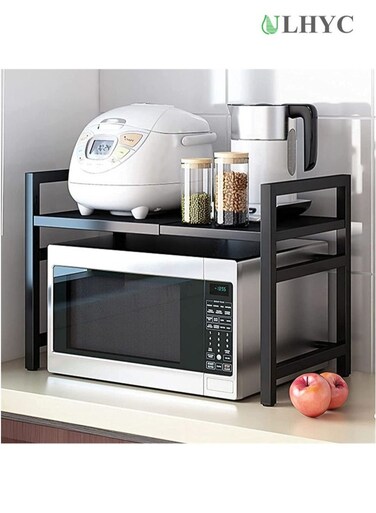 Multifunctional retractable microwave oven rack kitchen storage rack