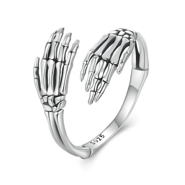 S925 Sterling Silver Oxidized Skeleton Hand Adjustable Open Ring(BSR608-E)