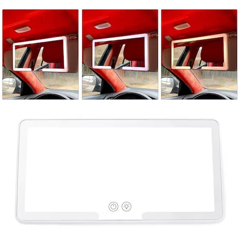 Car Sun Visor Vanity LED Light Mirror, Makeup Mirror with 3 Light Modes - White