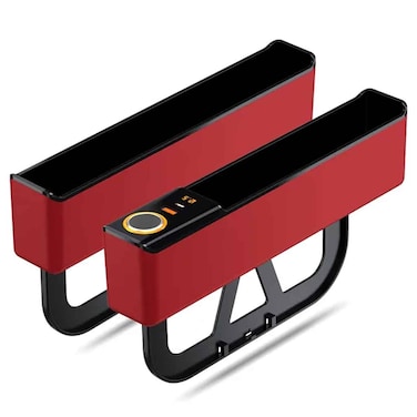 حشو فجوة مقعد السيارة مع منفذ شحن (يدعم QC وPD) ولاعة سجائر، صندوق تخزين مقعد السيارة مع شحن سريع - أحمر