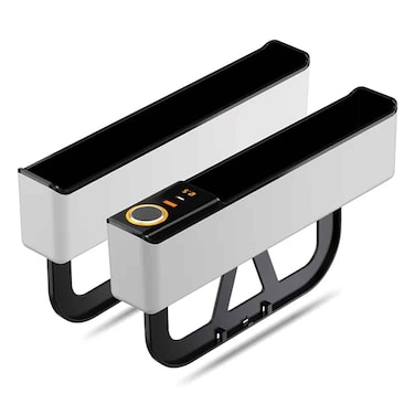 Car Seat Gap Filler with Charging Port (Support QC &amp; PD) and Cigarettte lighter , Car Seat Storage Box with Fast Charging - White