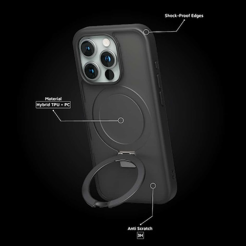 Levelo iPhone 15 Pro Max Verona PC + TPU MagSafe Kickstand Matte Case - Black