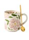Peony Flower Pattern Ceramic Mug with Spoon - Dishwasher, Microwave &amp; Sterilizer Safe for Coffee, Tea &amp; Daily Drinks
