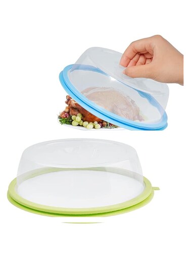 KASTWAVE Microwave Splatter Cover, 2 Pack, Small Microwave Plate Cover for Food, 7.9" Microwave Accessories with Silicone Ring, BPA Free &amp; Dishwasher Safe Fruit, Vegetable Container