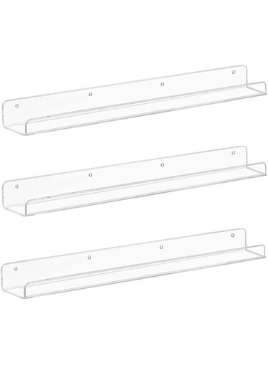 Weiai Clear Acrylic Floating Shelves 24 inches, Wall Bookshelf for Kids, Transparent Book Shelf Ledge for Wall, Set of 3