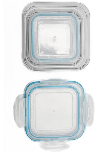 3 Pc Food Storage Containers With Blue Lids Airtight, Plastic Food Containers &amp; Kitchen Organization, Bpa Free, Leak Proof, Freezer &amp; Microwave &amp; Dishwasher Safe -C 18x18x7 Cm Clear, Blue