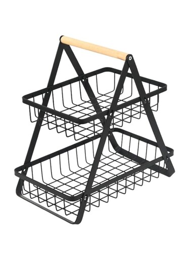 TOMVAES 2 Tier Fruit Basket, Black Vegetable Storage Basket, Bread Countertop Rack, Snack Organizer, Home Kitchen Office Metal Storage Holder, 30 * 18 * 30.7cm