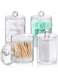 4 PACK Qtip Holder Dispenser for Cotton Ball, Cotton Swab, Cotton Round Pads, Floss Picks - Small Clear Plastic Apothecary Jar Set for Bathroom Canister Storage Organization, Vanity Makeup Organizer