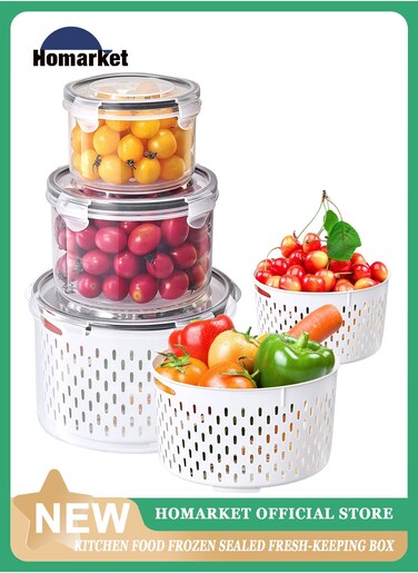 3 Pcs Large Fruit Containers For Fridge, Airtight Food Storage Containers with Removable Colander, Dishwasher &amp; Microwave Safe, Berry Produce Container Keep Vegetable, Fruit, Meat Fresh Longer