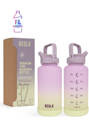 Motivational Water Bottle with Time Markers and Straw Lid - 1000ml, Morning Rose