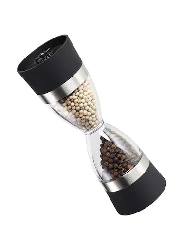 WinCheer Grinder Mill Dual Salt and Pepper Grinder Set, 2 in 1 Hourglass Spice Seasoning Circle Grinder Shaker with Adjustable Ceramic Rotor Stainless Steel
