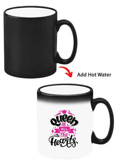 Color Changing Heat Sensitive Ceramic Mug, Image Revealed When HOT Liquid is Added! Queen of all hearts Black