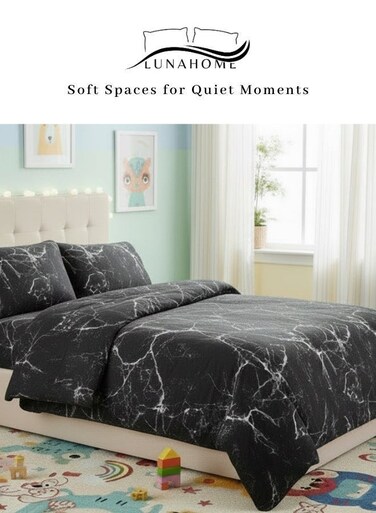 Home 4 Piece Single Size 1 Duvet cover - 160*210cm. 1 Fitted sheet - 100*200+30cm. 2 Pillow covers - 50*75cm.. Duvet Cover Set Marble Design.