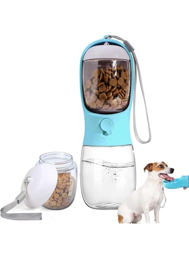 TZAONEN Dog Water Bottle, Portable Pet Water Bottle with Food Container, Outdoor Portable Water Dispenser for Cat, Puppy, Pets for Walking, Hiking, Travel, Puppy Essentials, Dog Stuff(10oz)
