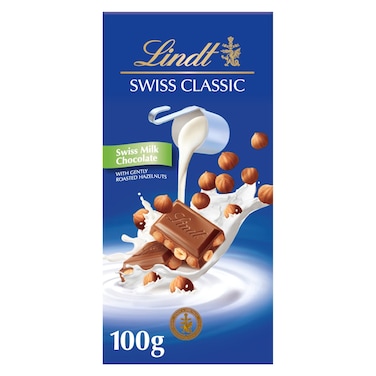 ليندت شوكولاته سويسرية كلاسيكية بالحليب مع البندق، 100 غرام