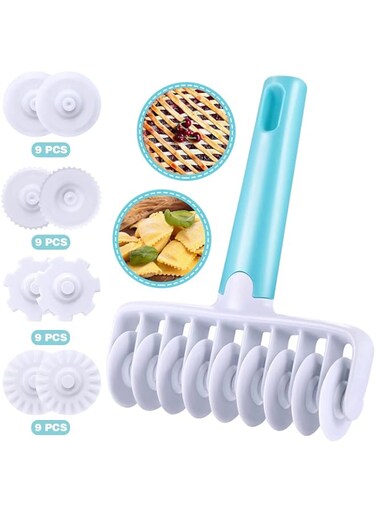 MAKINGTEC Pastry Dough Cutting Roller Noodle Fudge Ribbon Cutter 4 Different Gear Embosser Set for Home Kitchen Time Saving Baking, Italian Bread Dessert Tool