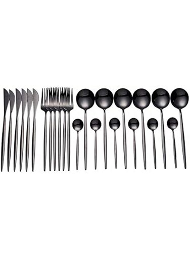 Kitchen 304 Stainless Steel Fork Spoon Knife Dining Cutlery Set, 24 Pieces