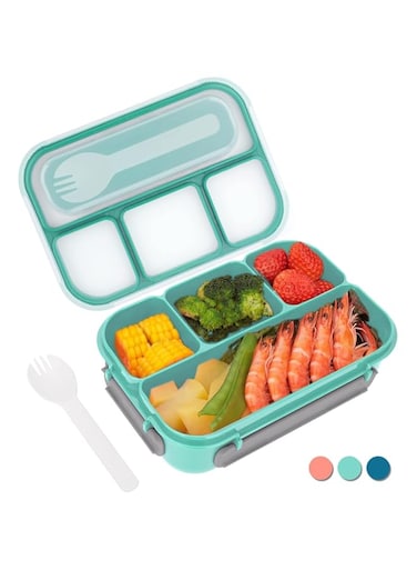 Excefore Bento Box Adult Lunch Box, Lunch Box Containers for Toddler/Kids/Adults, 1300ml-4 Compartments&amp;Fork, Leak-Proof, Microwave/Dishwasher/Freezer Safe, Bpa-Free(Green)