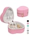 Small Heart Jewelry Organizer for Girls Birthday Gift Pu Leather Travel Case for Rings Earrings Necklaces Organizing Portable Mini Jewelry Box for Women (Pink)