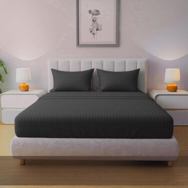 MUSA Striped 3 Piece Fitted Sheet Set Twin Size - Black